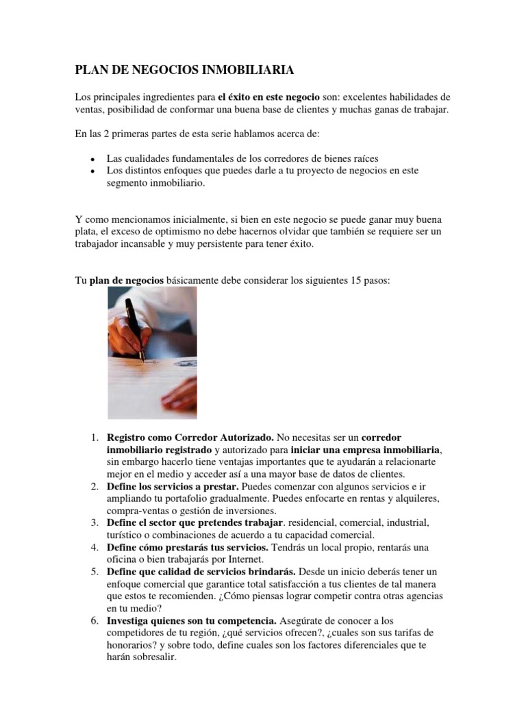 Guía para un Plan de Negocios Inmobiliario | PDF | Franquiciamiento ...