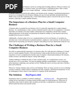 Small Computer Business Plan