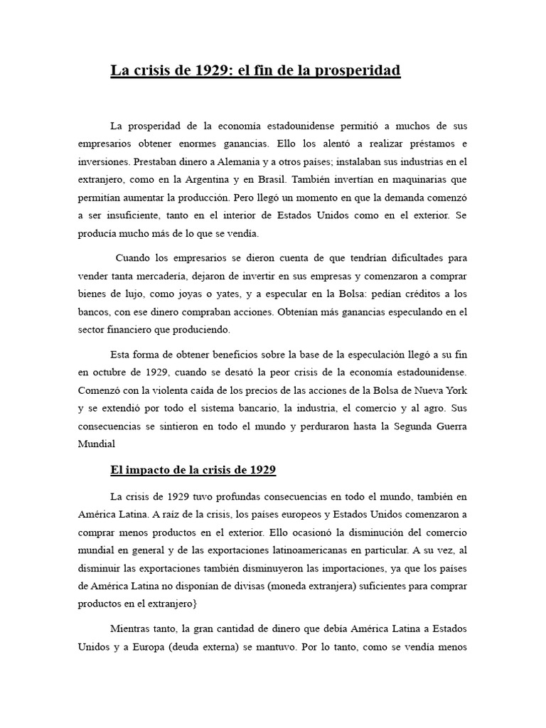 La Crisis De 1929 Pdf Gran Depresion America Latina