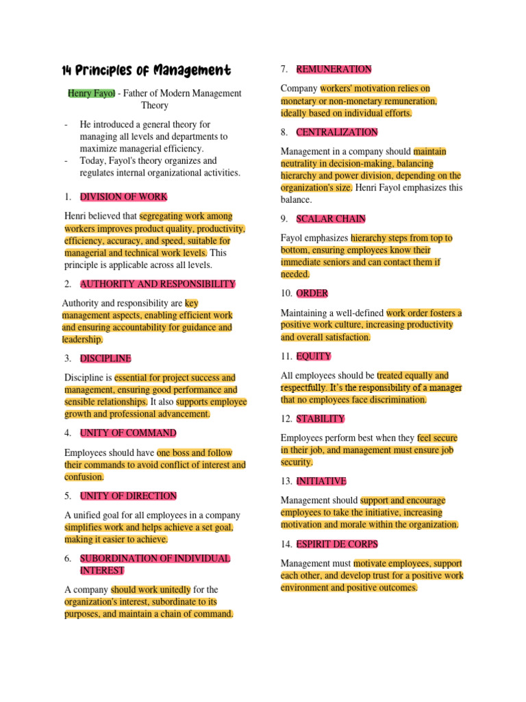 14 Principles of Management ASSIGNMENT | PDF | Business | Social Psychology