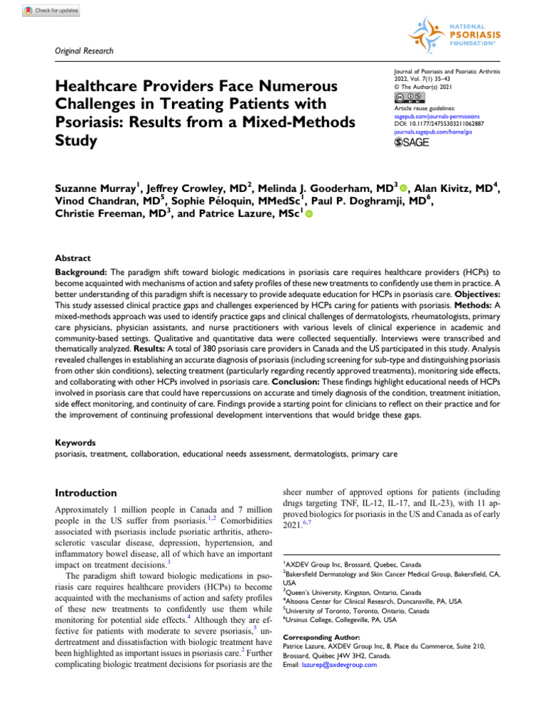 HCP Challenges in Psoriasis Treatment | PDF | Psoriasis | Qualitative ...