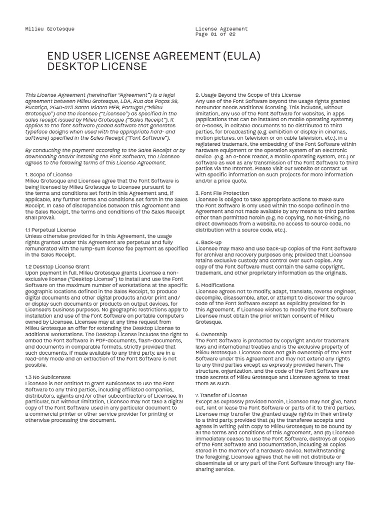 Milieu Grotesque Desktop License | PDF | License | Source Code