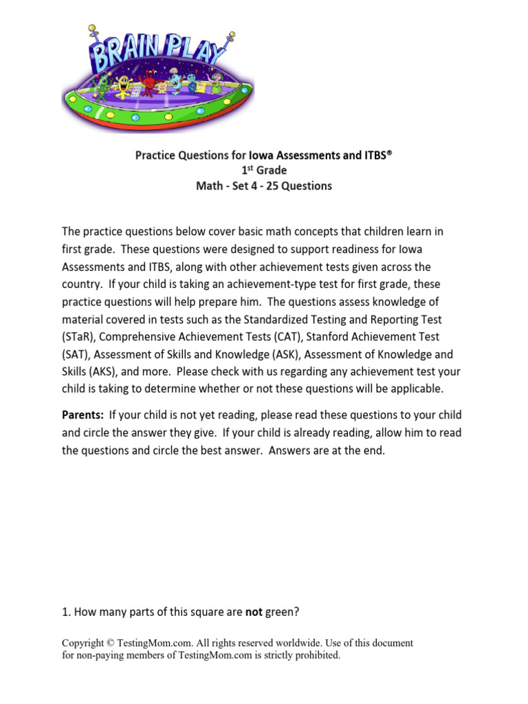 ITBS 1st Grade - Math - Set 4 | Download Free PDF | Educational Assessment