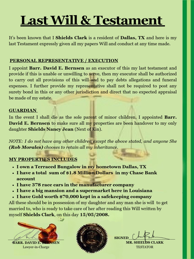 Last Will & Testament of Shields Clark PDF Law