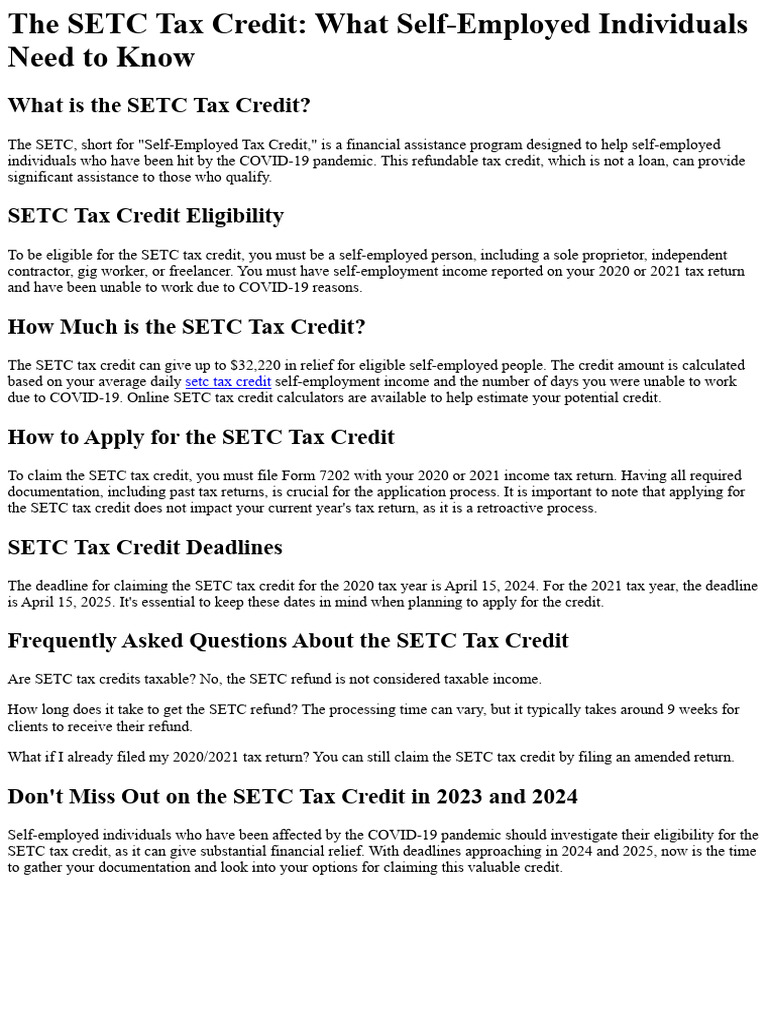 Irs Setc Tax Credit Application Form