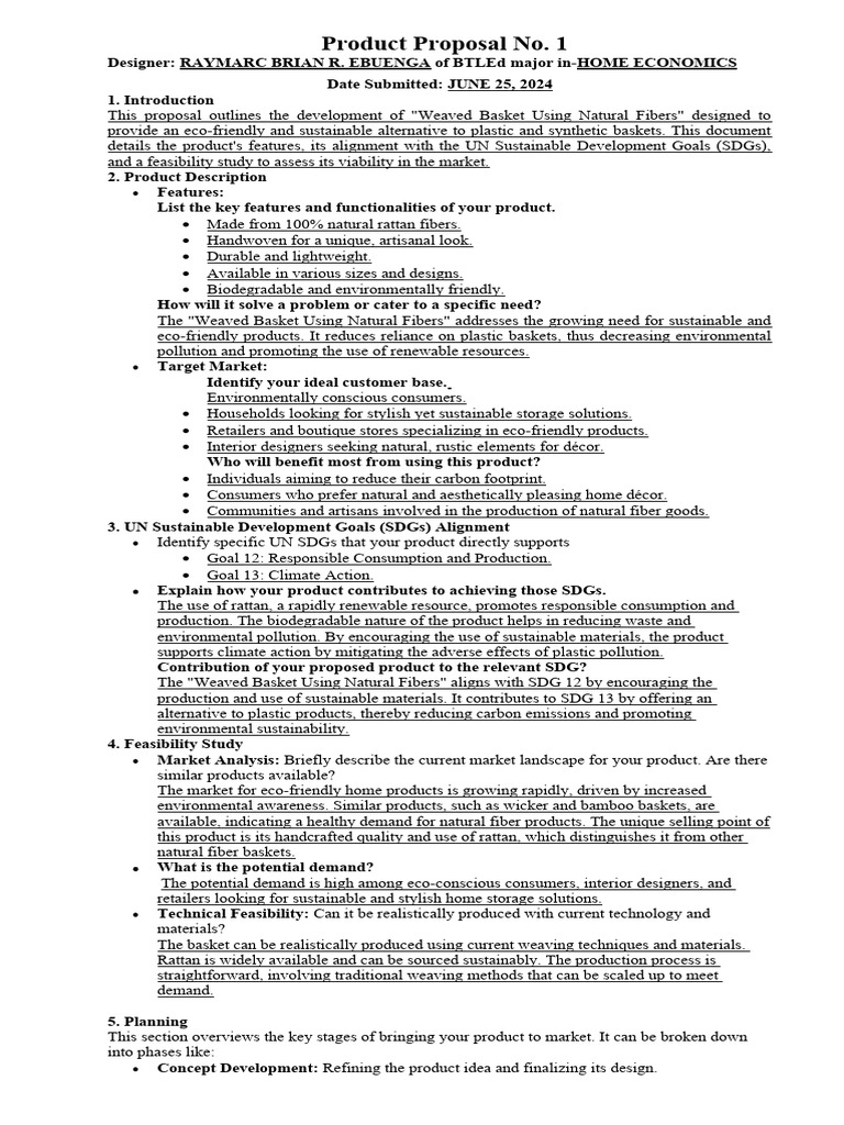 Product Proposal RBR Ebuenga Tlehehcd | PDF | Sustainability | Product ...