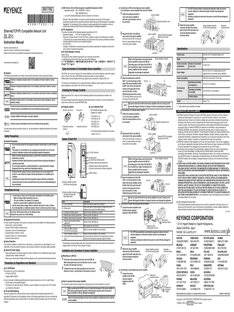 DL-EN1 Ethernet Unit Installation Guide | PDF | Electromagnetic ...