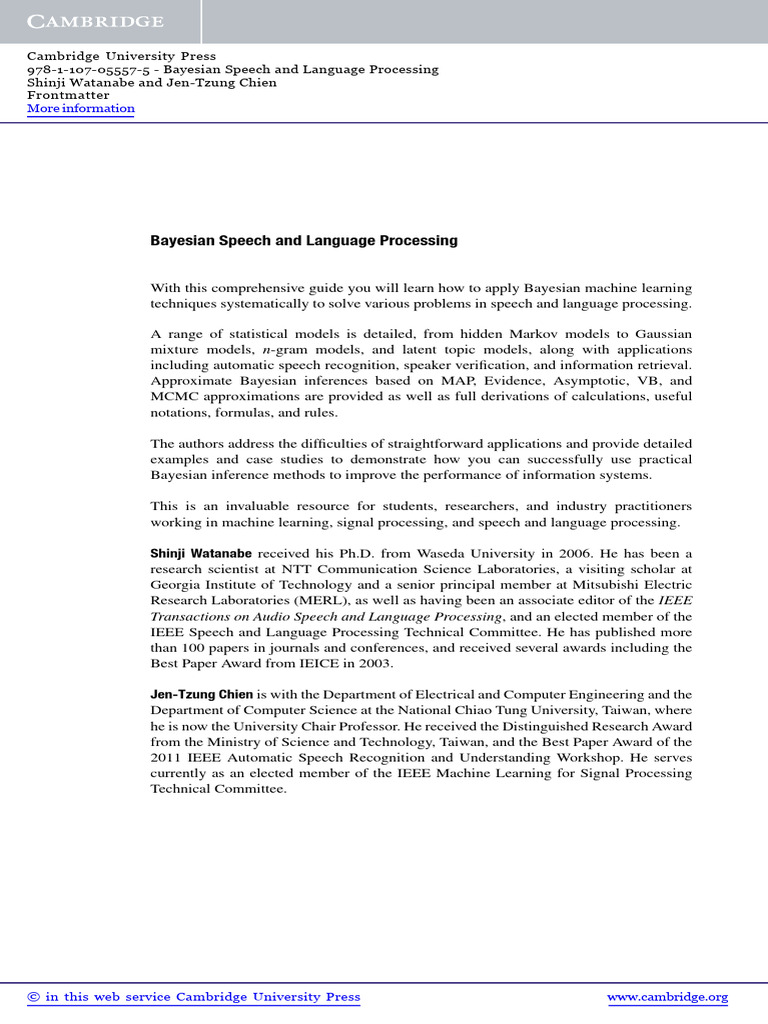 Bayesian Speech and Language Processing | PDF | Bayesian Inference ...