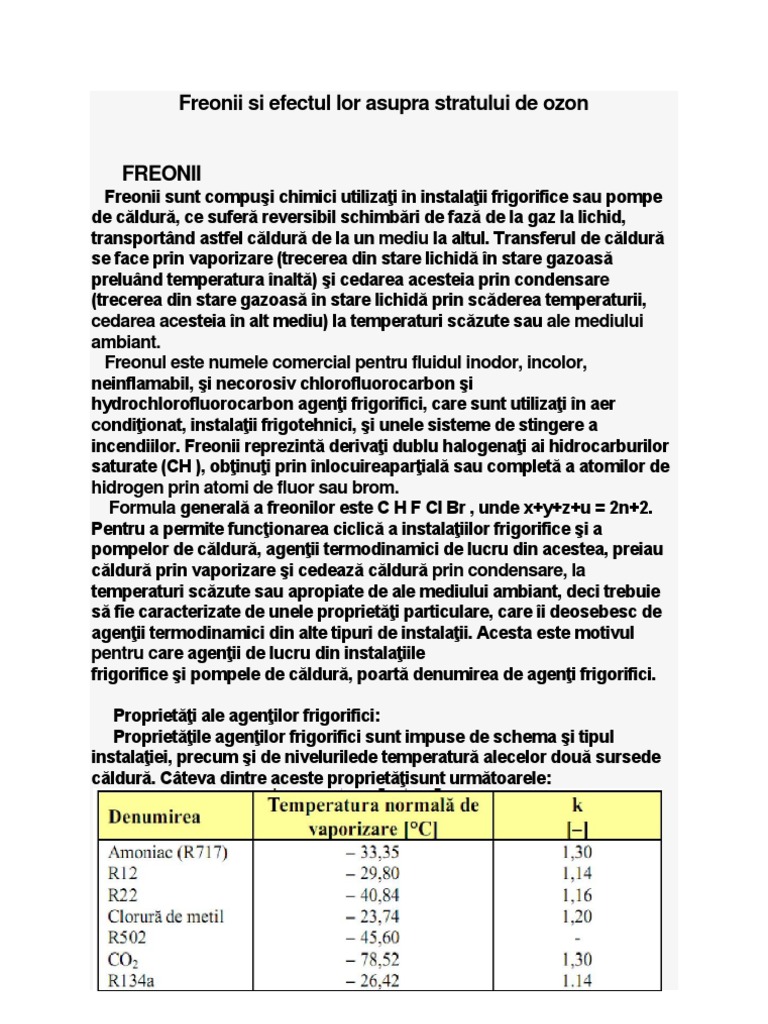 Freonii Si Efectul Lor Asupra Stratului de Ozon | PDF