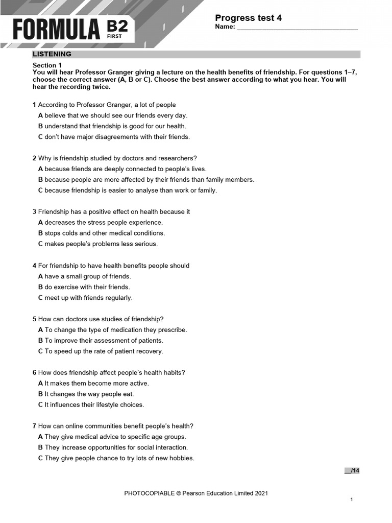 Progress Test 4: Listening & Reading | PDF | Distance Education | Teachers