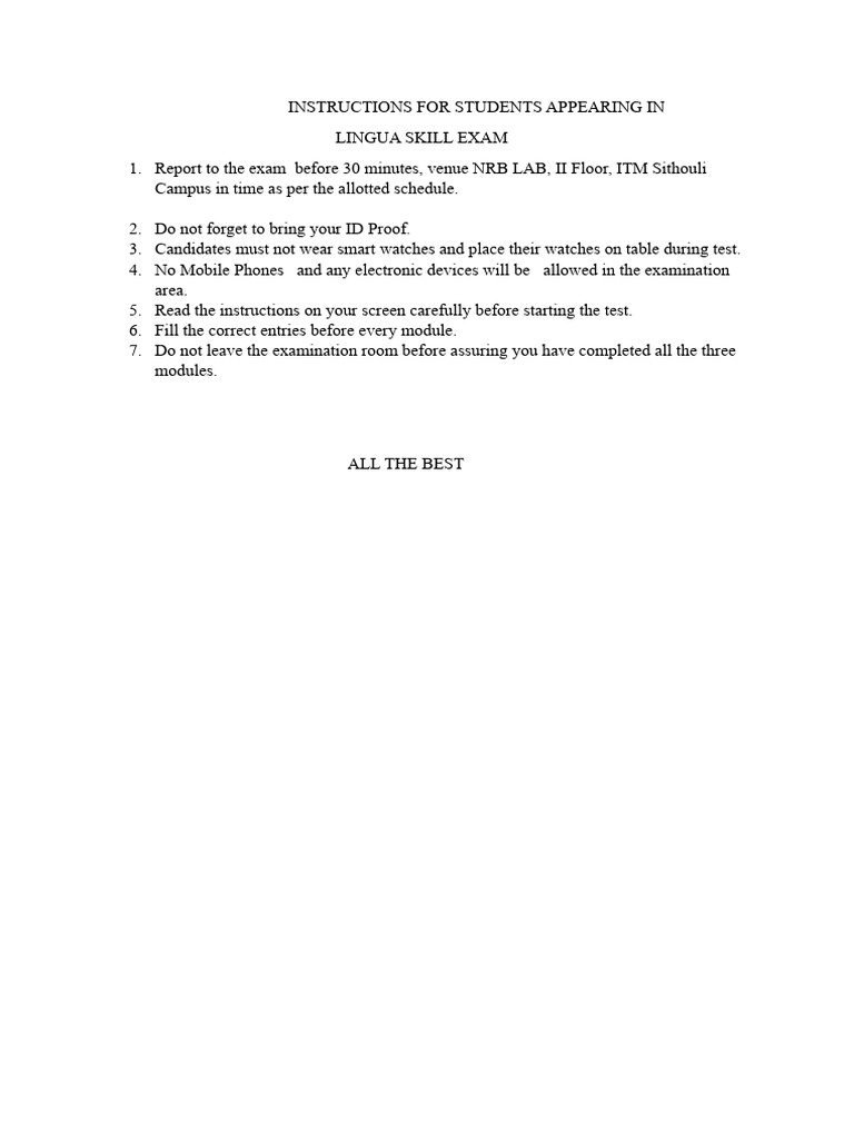 Lingua Skill Exam Instructions | PDF