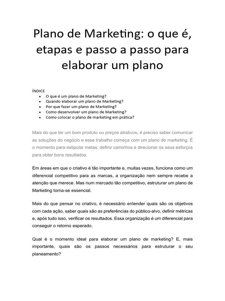 Guia para Elaborar um Plano de Marketing | PDF | Marketing | Planejamento