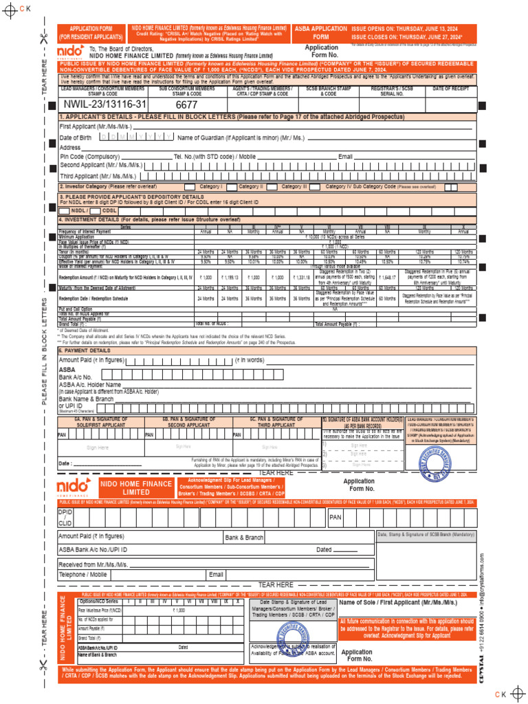 Nido one page form pdf securities finance investments