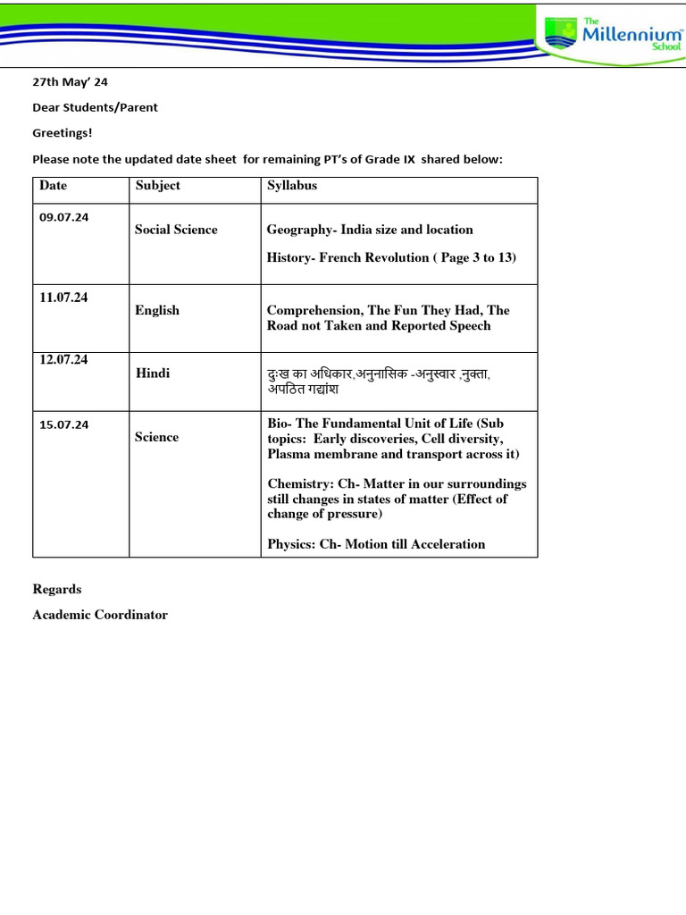 Pt1 Grade 9 Syllabus Datesheet Pdf