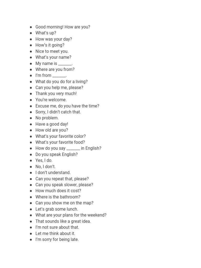 Common Phrases For Everyday Pdf Foods Cuisine