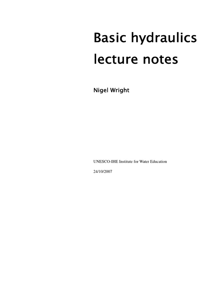 Basic Hydraulics Lecture Notes | PDF | Fluid Dynamics | Momentum