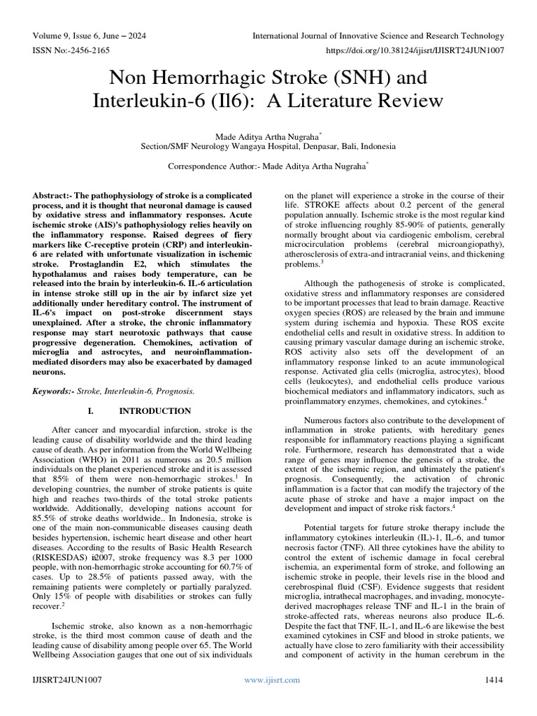 Non Hemorrhagic Stroke (SNH) and Interleukin-6 (Il6) : A Literature ...