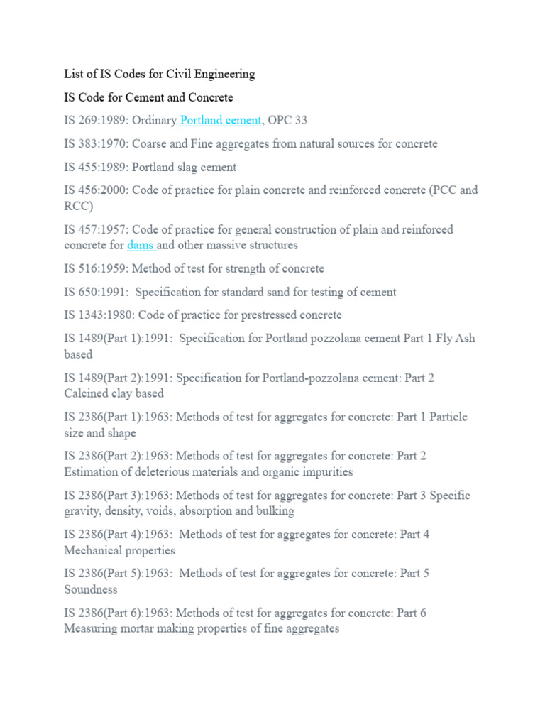 list-of-is-codes-for-civil-engineering-pdf-concrete-cement