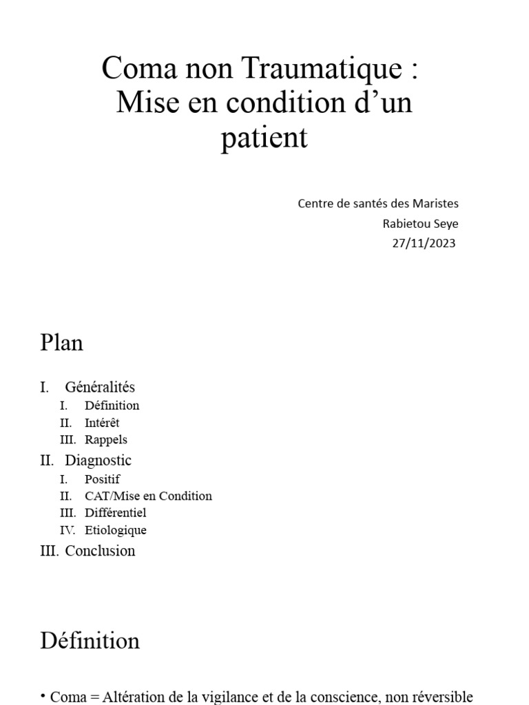 Coma non Traumatique : Mise en Condition | PDF | Coma | Cerveau