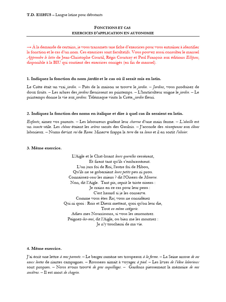 Exercices sur cas et fonctions en latin | PDF