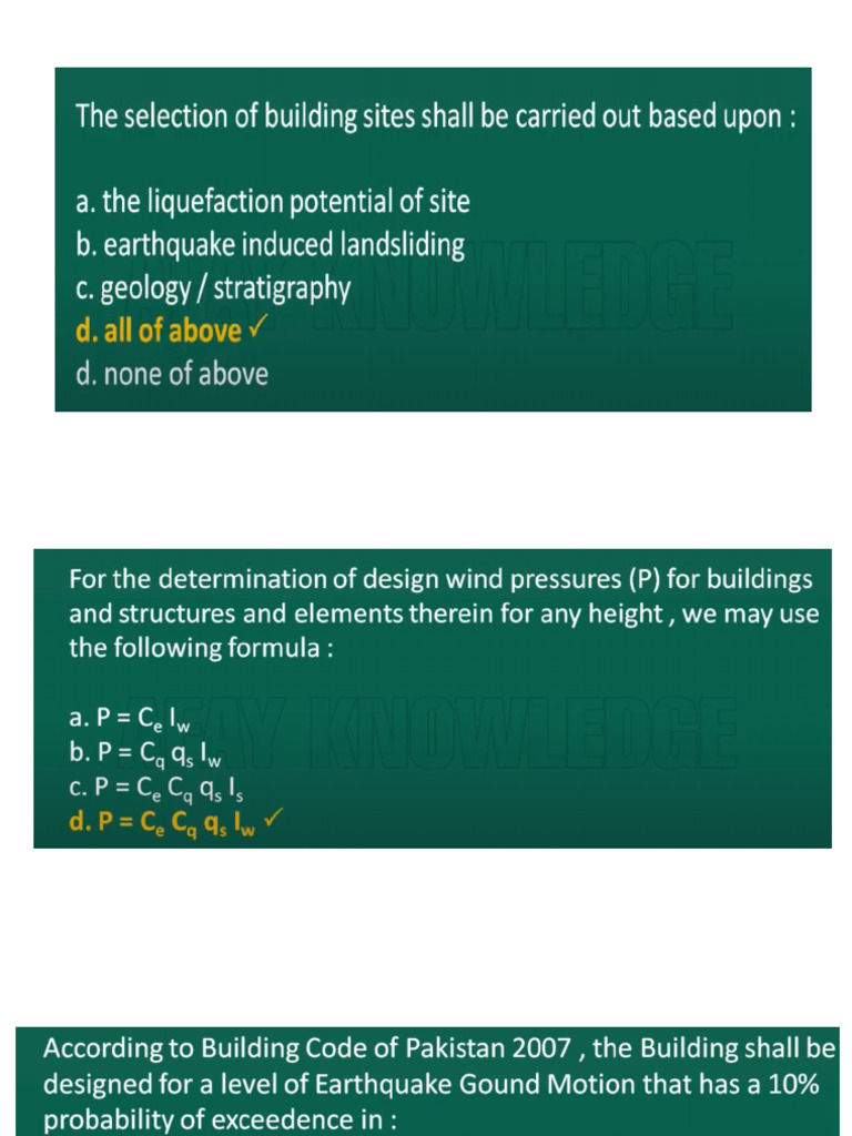 Building Codes of Pakistan MCQs PDF