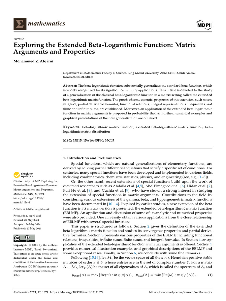 Exploring The Extended Beta-Logarithmic Function M | PDF | Function ...