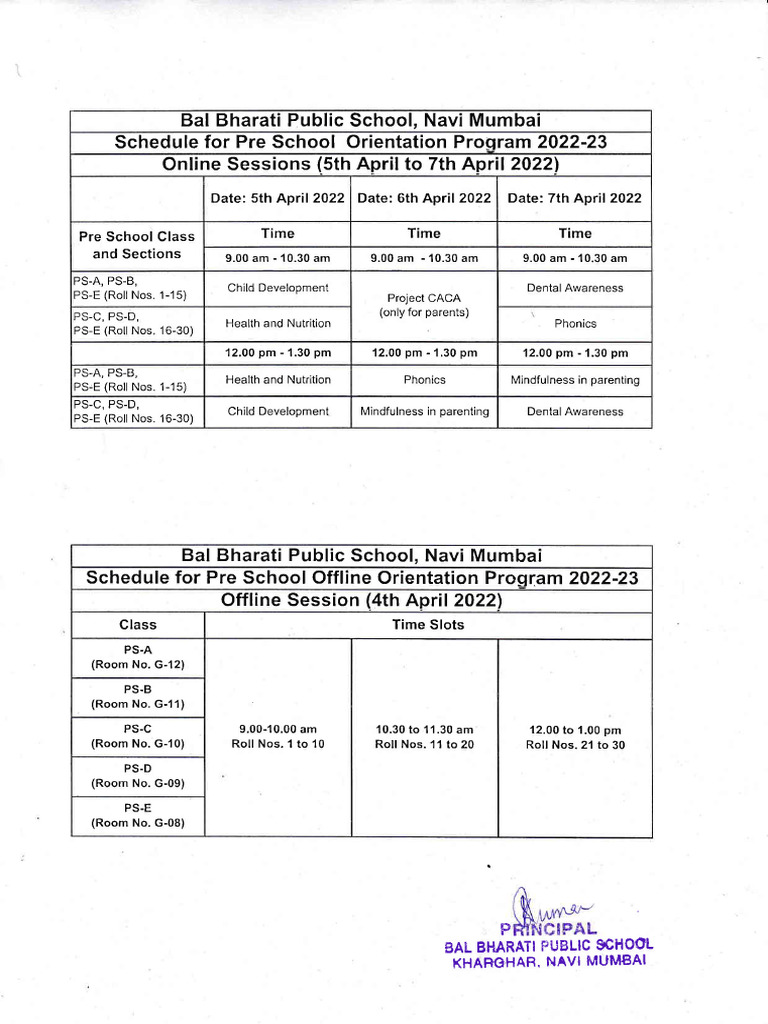 Orientation Schedule 2022 23 | PDF