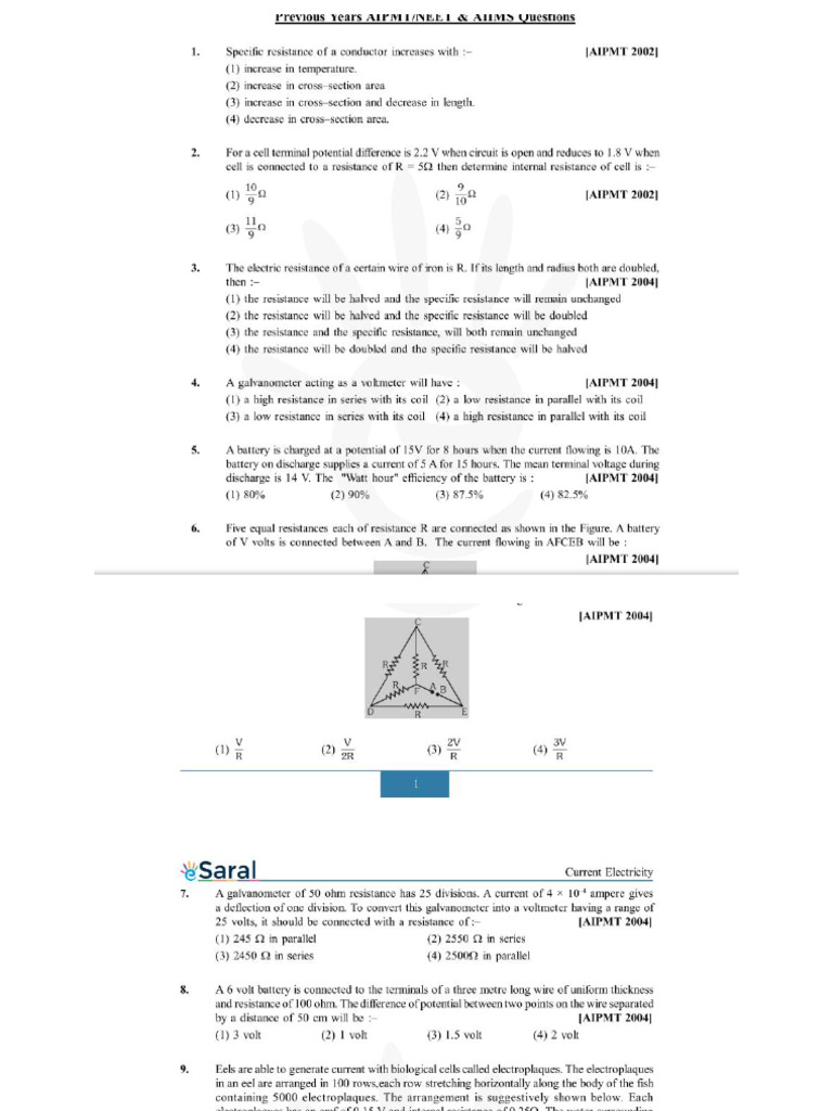 Current electricity pyqs pdf