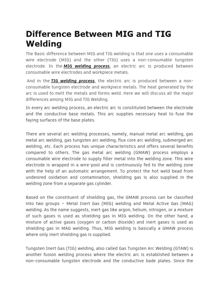 Difference Between MIG 2 and TIG Welding | PDF | Welding | Construction