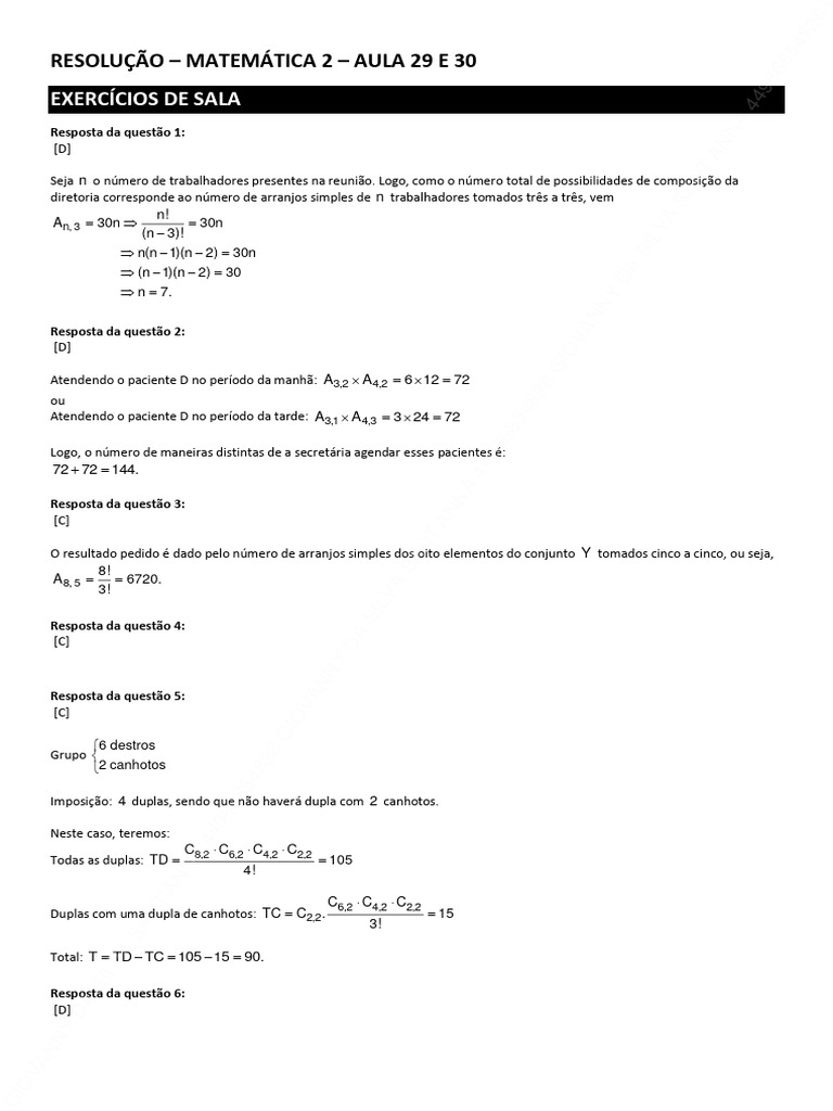 Exercícios de Matemática: Arranjos e Combinações | PDF