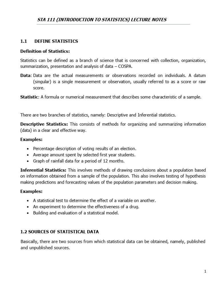 Introduction to Statistics Overview | PDF | Sampling (Statistics ...
