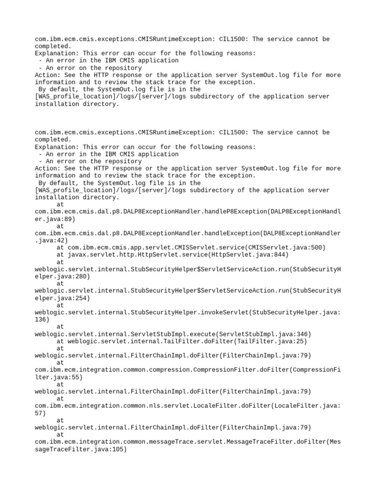 IBM CMIS Runtime Exception CIL1500 | PDF | Computing | Operating System ...