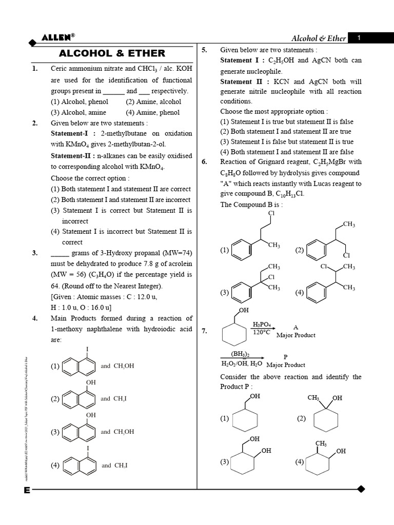 Alcohol & Ether1 | PDF | Ether | Amine