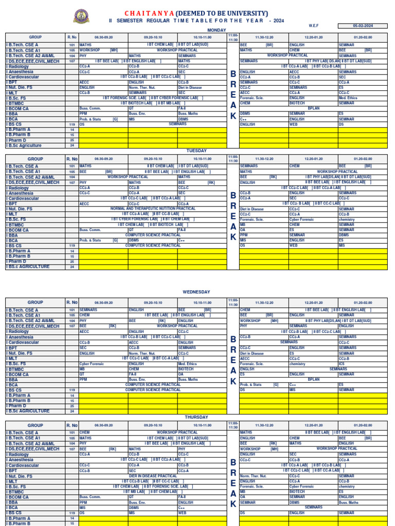 Ii - Semester-Regular Time Table-202 | PDF | Technology & Engineering