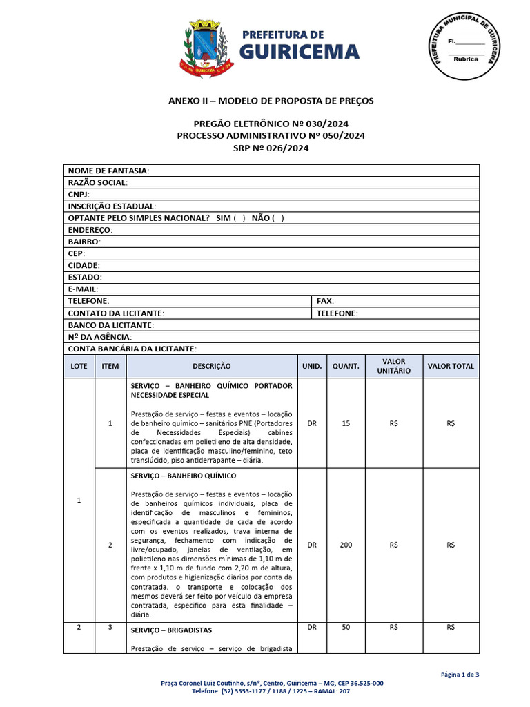 Anexo II - Modelo de Proposta de Pre Os - Edit Vel | PDF