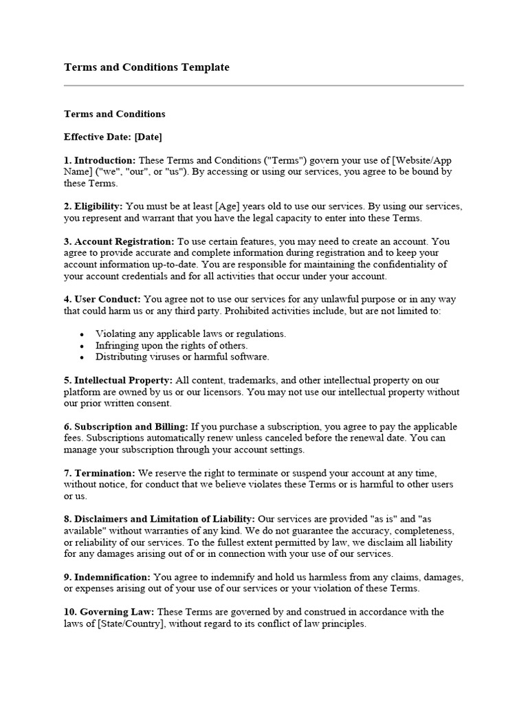 Terms and Conditions Template Guide | PDF | Indemnity | Civil Law ...