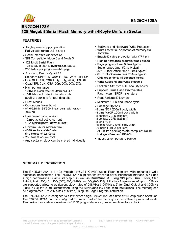 EN25QH128A Serial Flash Datasheet | PDF | Flash Memory | Digital Technology