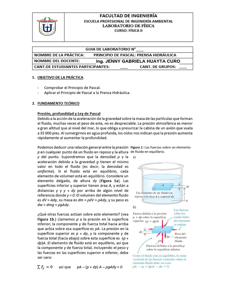 Lab 01 - Principio de Pascal Prensa Hidráulica | PDF | Presión | Física ...