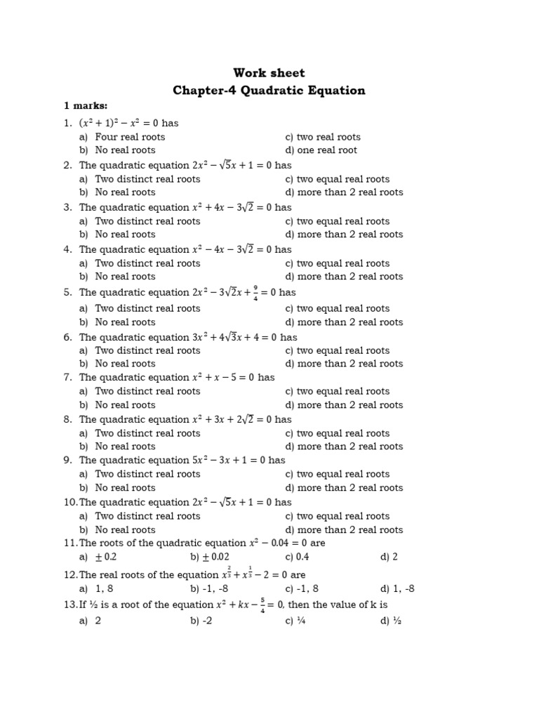 Quadratic Equations: Roots and Values of k | PDF | Quadratic Equation ...