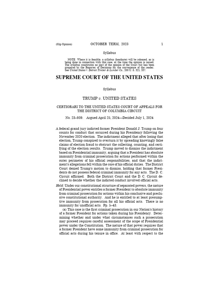 Supreme Court Rules On Trump Immunity June 2024 | PDF | Presidents Of ...