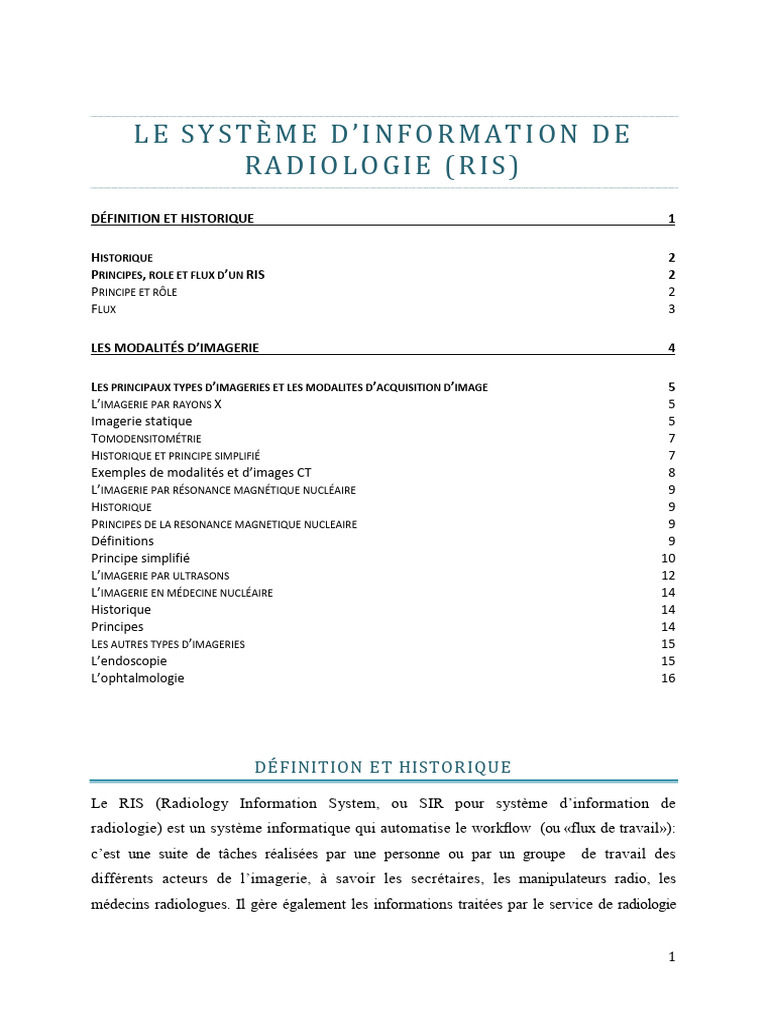 Système d'Information en Radiologie (RIS) | PDF | Imagerie médicale ...