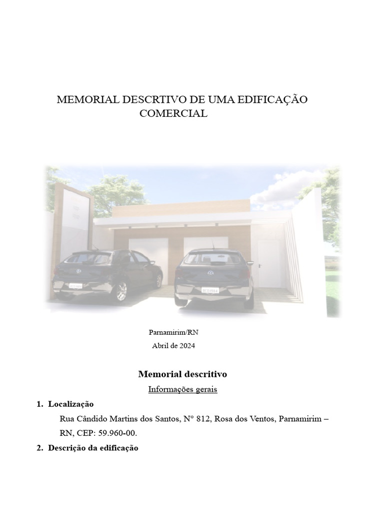 Memorial Descrtivo Arquitetônico | PDF | Materiais | Engenharia Civil