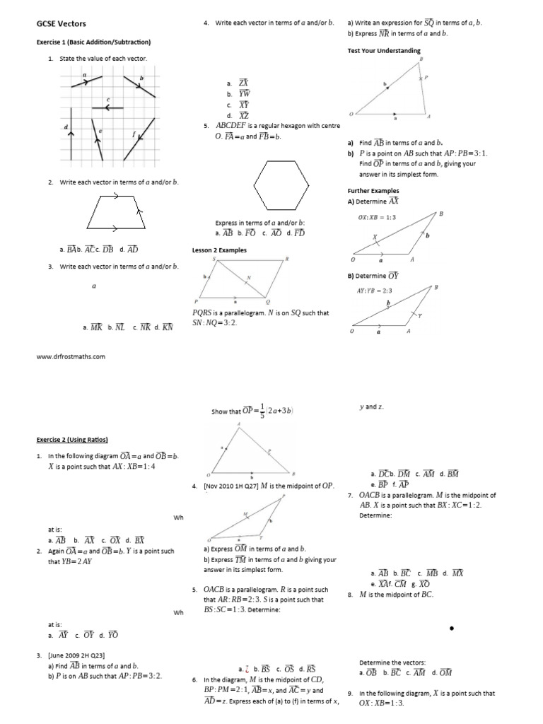 GCSE Vectors: Addition, Ratios, Proofs | PDF | Line (Geometry ...