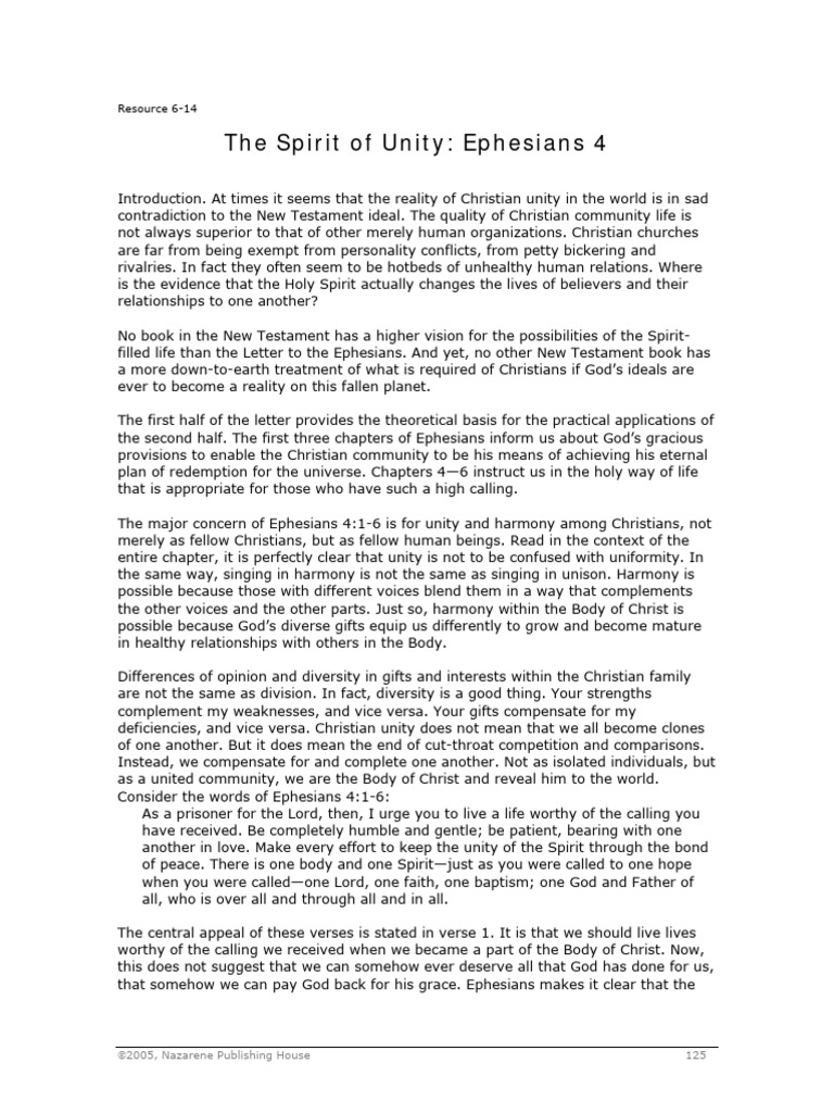 Unity in the Body of Christ: Ephesians 4 | PDF | Grace In Christianity ...