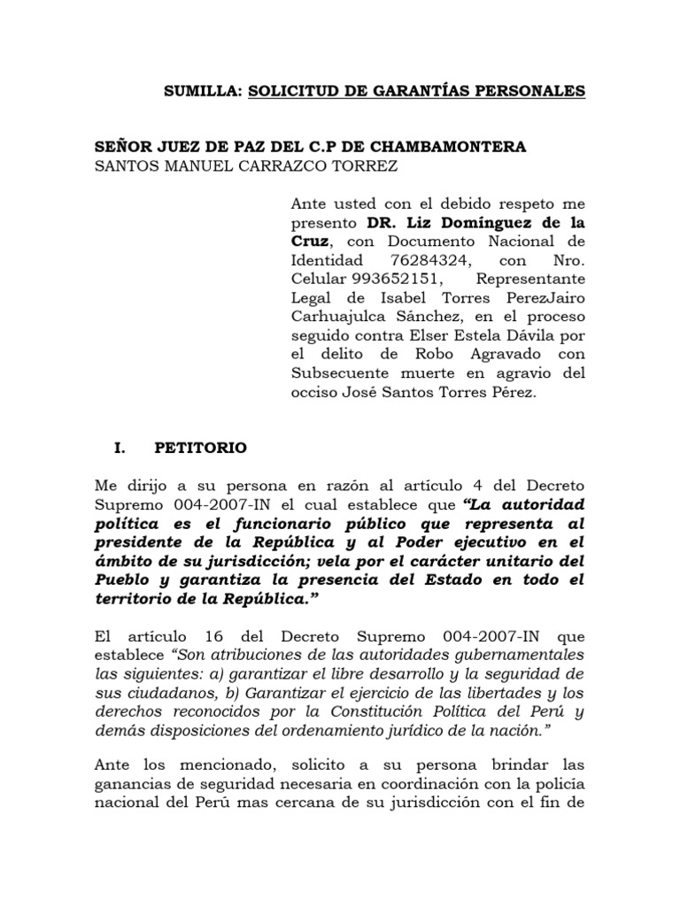Solicitud de Garantías Personales en Chambamontera | PDF | Derecho ...
