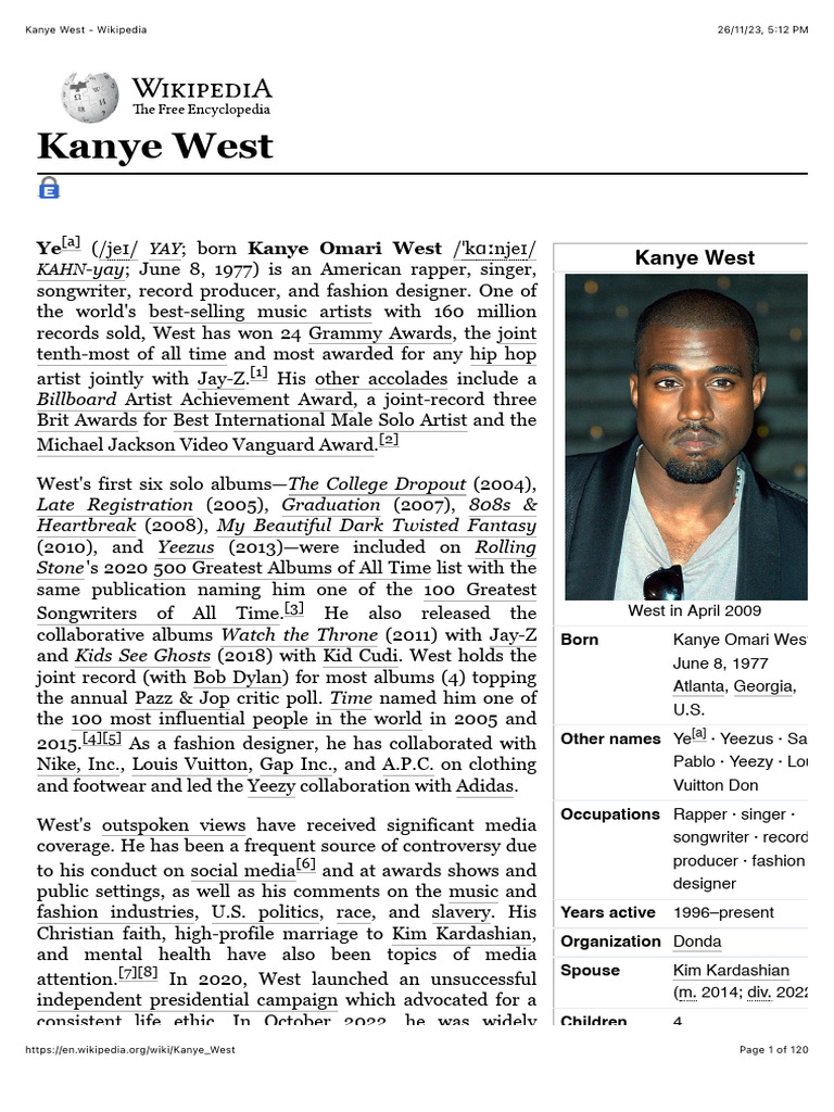 Kanye West: Career and Controversies | PDF | Kanye West | African American  Music