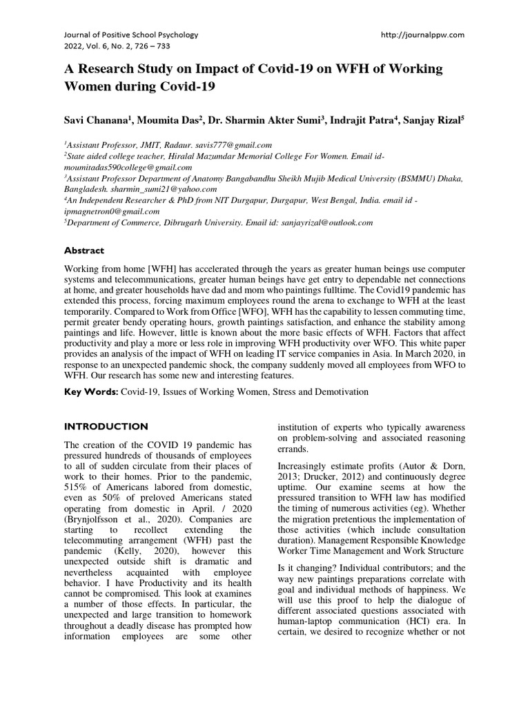 A Research Study On Impact of Covid-19 On WFH of Working | PDF ...