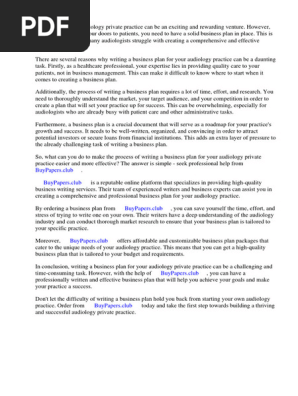 Audiology Private Practice Business Plan Example