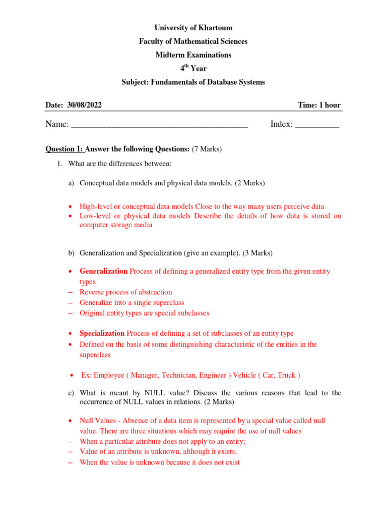 Database Systems Midterm Exam Guide | PDF | Databases | Relational Database