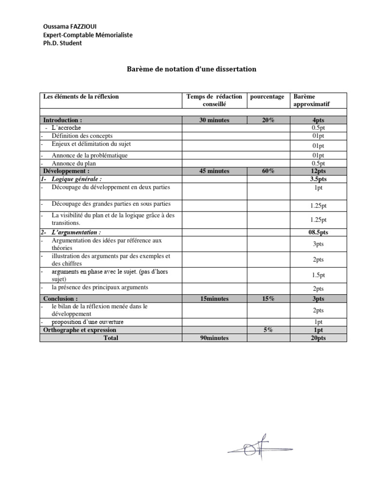 Barème de Notation D'une Dissertation (Oussama FAZZIOUI) | PDF | Logique